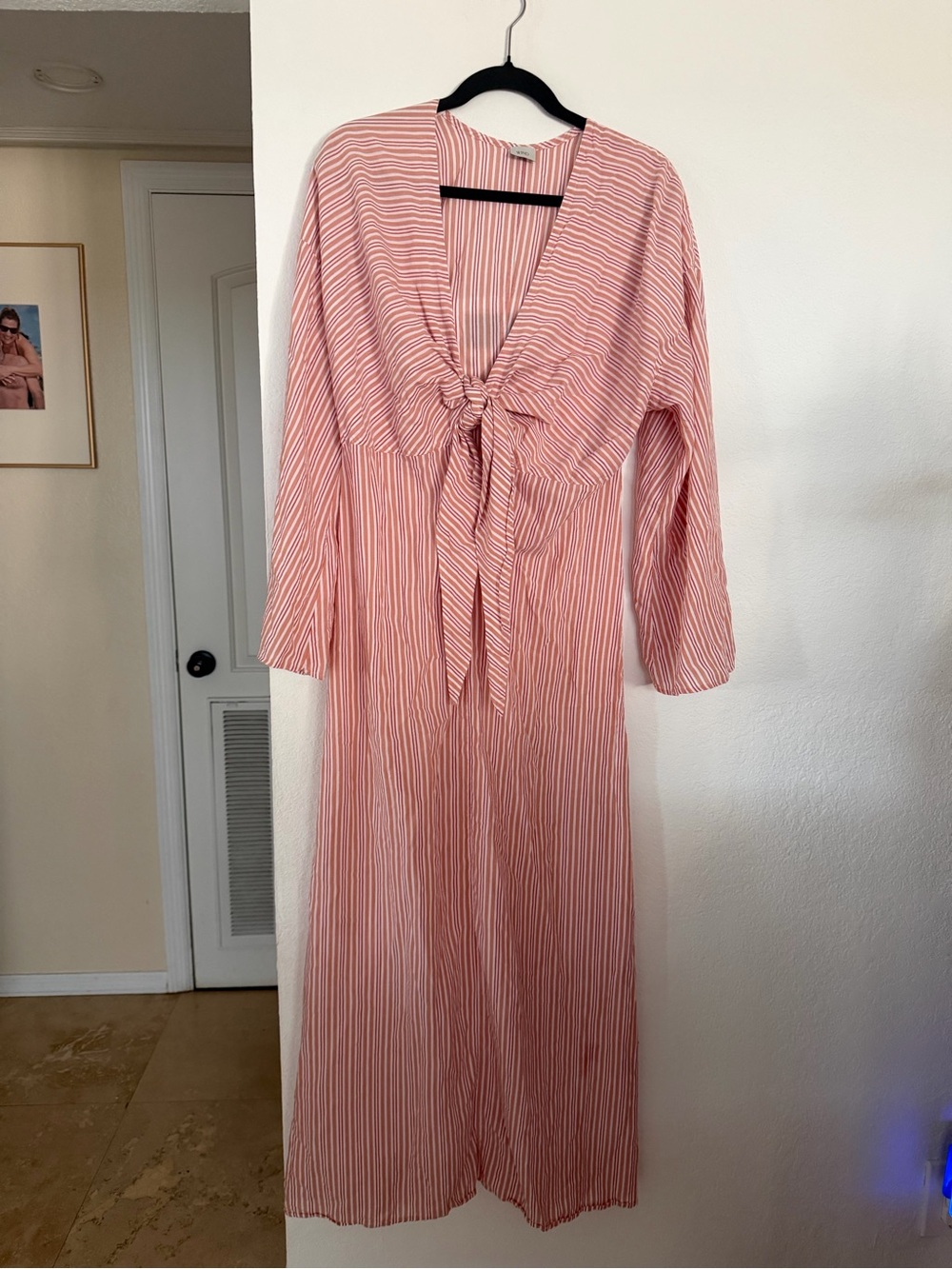 WIND Long Pink Striped Wrap Dress with Relaxed Sleeves - Picture 3 of 7